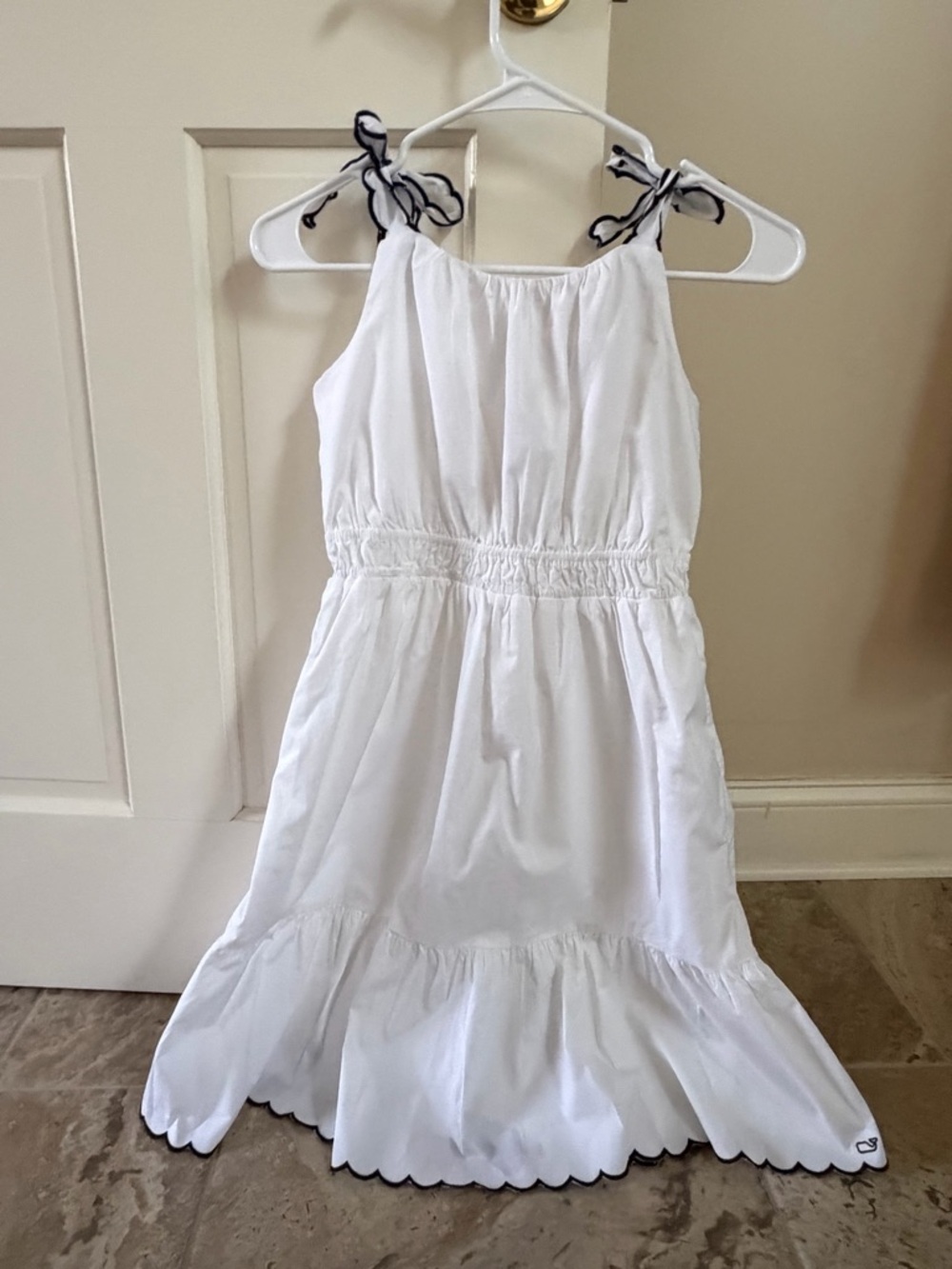 Vineyard Vines Girls White/Navy Tie-Shoulder Summer Dress, Size M
